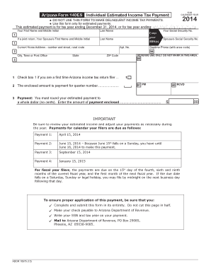 Arizona Form 140ES Individual Estimated Income Tax Payment