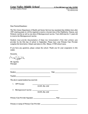 New Jersey Immunization Form