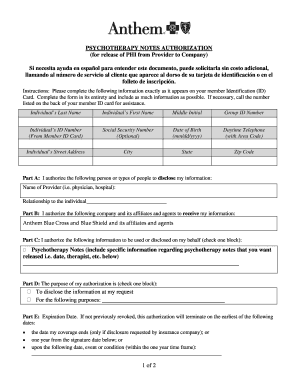 Psychotherapy Notes Authorization Form
