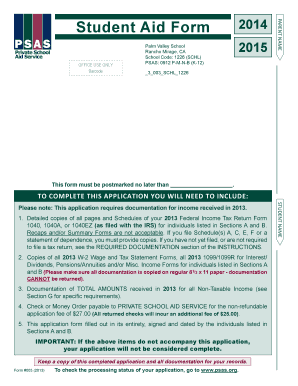 Student Aid Form 2014
