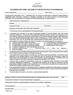 Authorization Form for Release of Protected Health Information