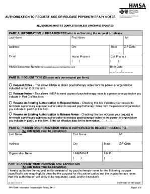 Authorization to Request Use or Release Psychotherapy Notes