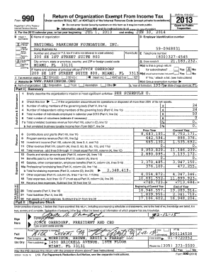 Form 990 2013 National Parkinson Foundation