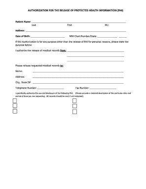 Authorization for Release of Protected Health Information