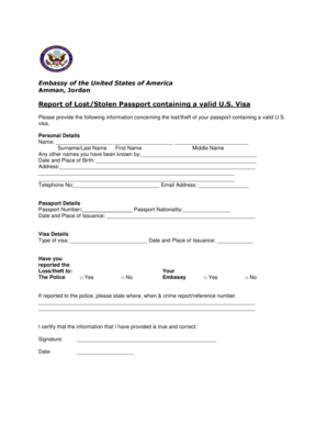 Report of Lost/Stolen Passport with US Visa