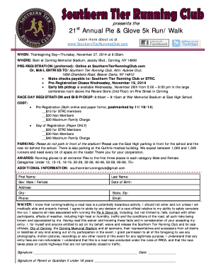 Pie & Glove 5k Run/Walk Registration Form