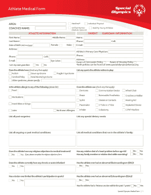 Special Olympics Medical Form