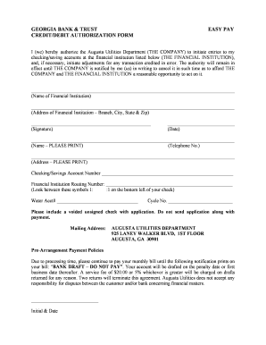 Georgia Bank & Trust Easy Pay Credit/Debit Authorization Form