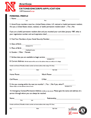AmeriCorps ExtensionCorps Application Form