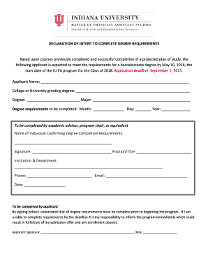 Declaration of Intent to Complete Degree Requirements