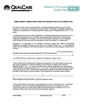 New Jersey Employment Verification Form