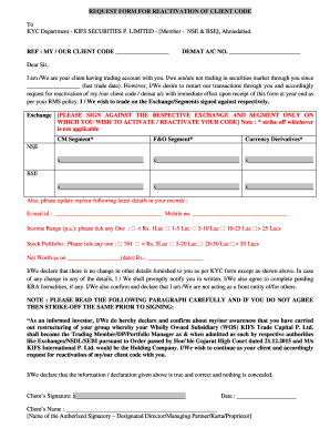 Request Form for Reactivation of Client Code