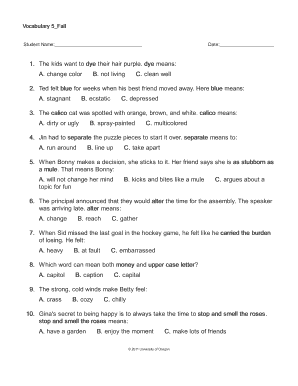 Vocabulary 5 Fall Quiz