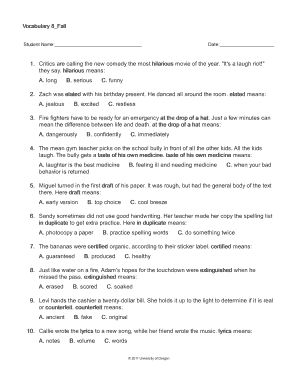 Vocabulary Quiz Fall