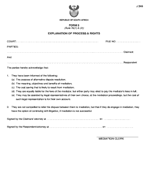South Africa Mediation Rights Form