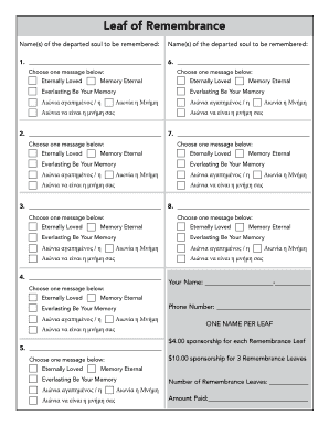 Remembrance Leaf Sponsorship Form