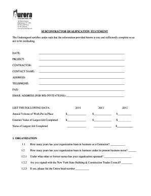 Subcontractor Qualification Statement