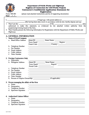 Contractor’s Confidential Application Statement for Registration