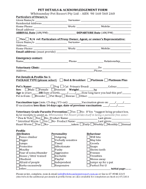 Pet Details & Acknowledgement Form