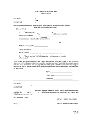 Indiana Subcontractor Final Waiver