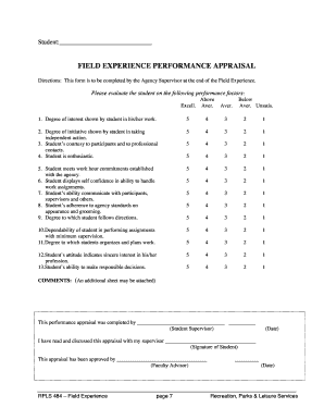 Field Experience Performance Appraisal