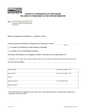 Waiver of Confidentiality for Wisconsin Tax Returns