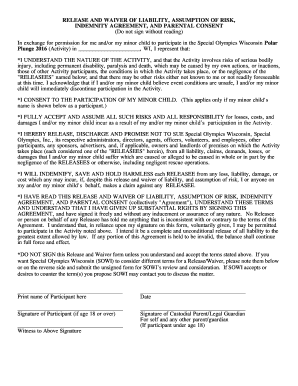 Special Olympics Wisconsin Polar Plunge Waiver