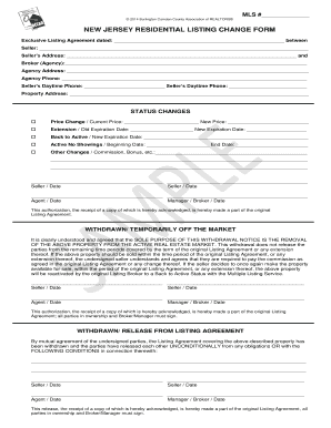 New Jersey Residential Listing Change Form