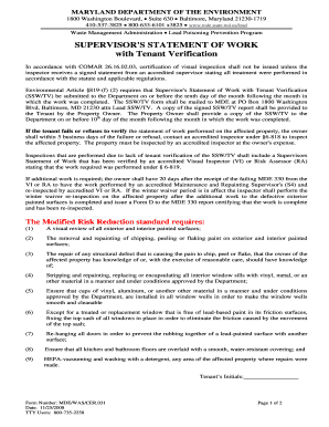 Supervisor's Statement of Work with Tenant Verification