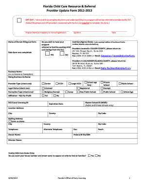 Florida Child Care Provider Update Form