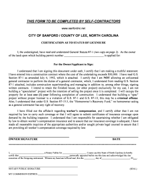 North Carolina Owner Builder Certification