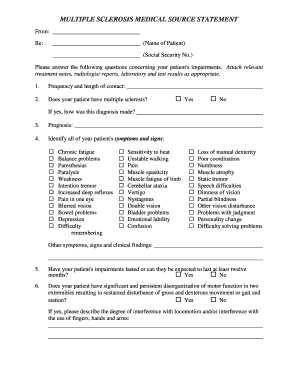Multiple Sclerosis Medical Source Statement
