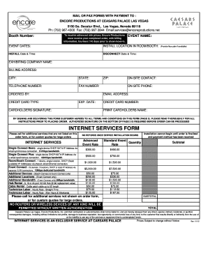 Encore Productions Internet Services Form