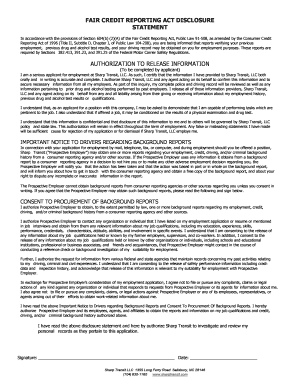 Fair Credit Reporting Act Disclosure and Authorization