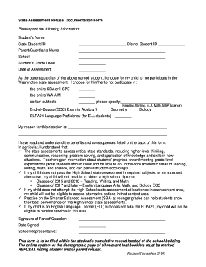 Washington State Assessment Refusal Form