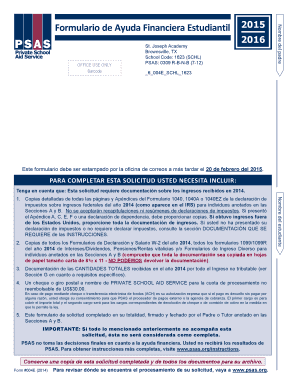 Formulario de Ayuda Financiera Estudiantil 2015