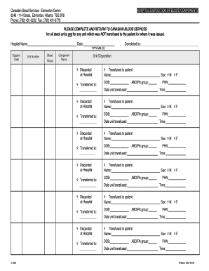 Hospital Disposition of Blood Components Form