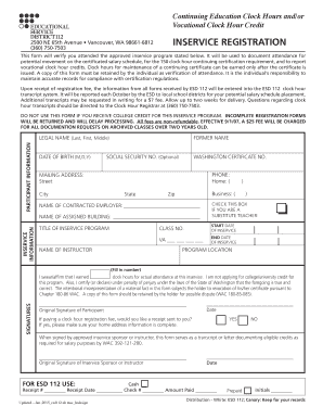 Washington Inservice Registration Form
