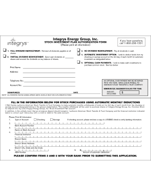 Stock Investment Plan Authorization Form