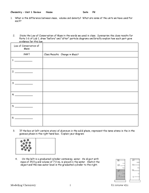 Chemistry Unit 1 Review Worksheet