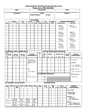 Great Northern Building Products Order Form