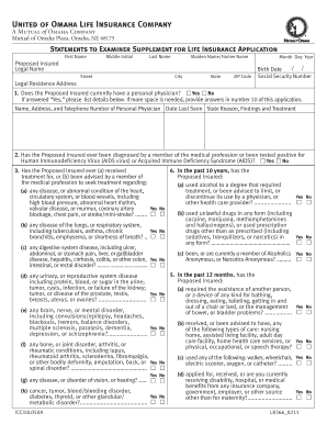 Statements to Examiner Supplement for Life Insurance Application