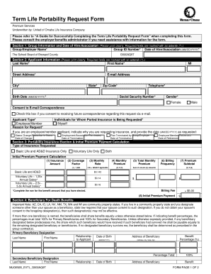 Mutual of Omaha Term Life Portability Request Form