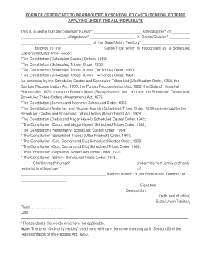 Scheduled Caste Tribe Certificate Application
