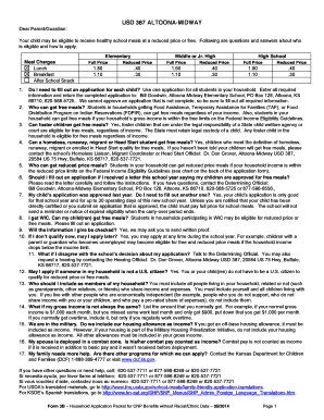 Free and Reduced Price School Meals Application