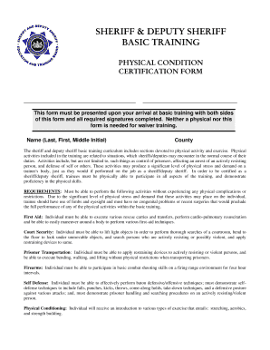 Sheriff Deputy Basic Training Physical Certification Form