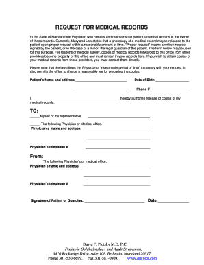 Maryland Medical Records Request Form