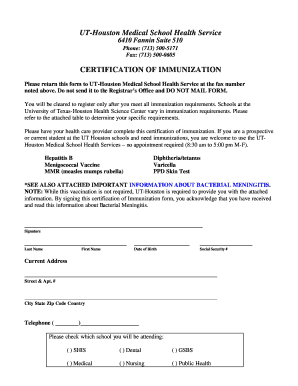 UT-Houston Immunization Certification Form