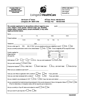 Livingston Healthcare Employment Application