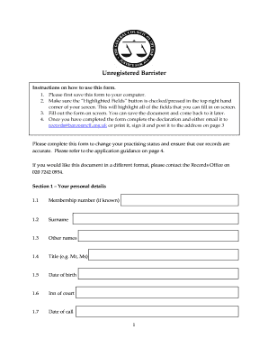 Unregistered Barrister Status Change Form